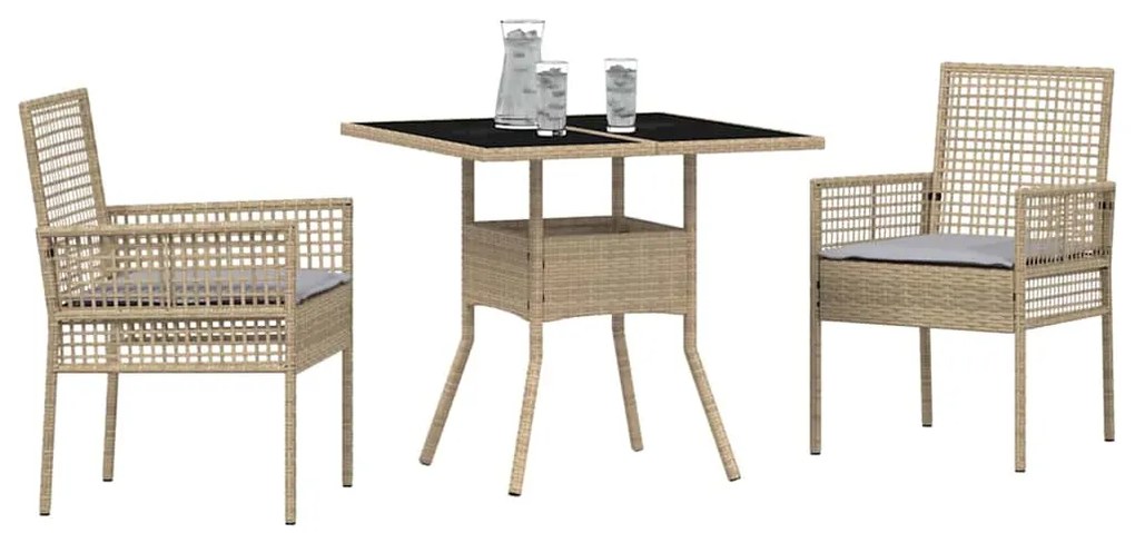 vidaXL Σέτ φαγητού για κήπο 3 pcs Μπεζ συνθετικό ρατάν