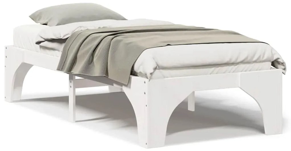 vidaXL Κρεβάτι δαπέδου Λευκό 100 x 200 cm Μασίφ ξύλο πεύκου