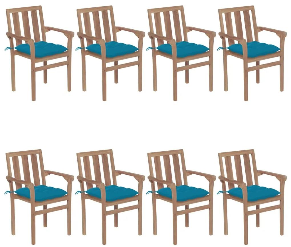 3073452 vidaXL Καρέκλες Κήπου Στοιβαζόμενες 8 τεμ. Μασίφ Ξύλο Teak &amp; Μαξιλάρια Μπλε, 1 Τεμάχιο