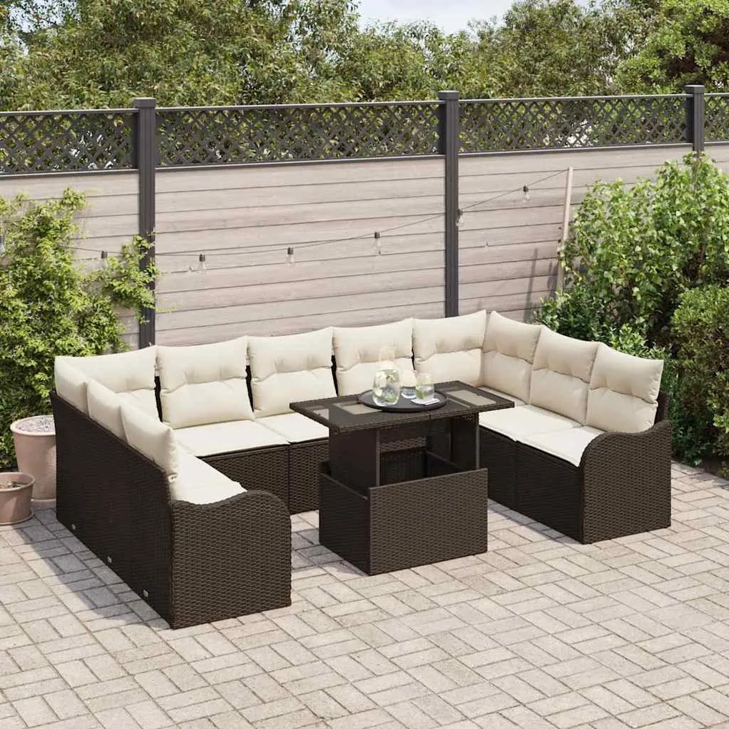 vidaXL Σετ Καναπέ Κήπου 10 pcs Καφέ 100 x 55 x 73 εκ Πολυ ράταν