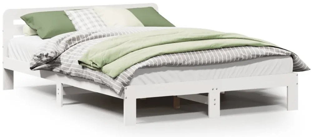 vidaXL Σκελετός Κρεβ. Χωρίς Στρώμα Λευκό 135x190 εκ Μασίφ Πεύκο