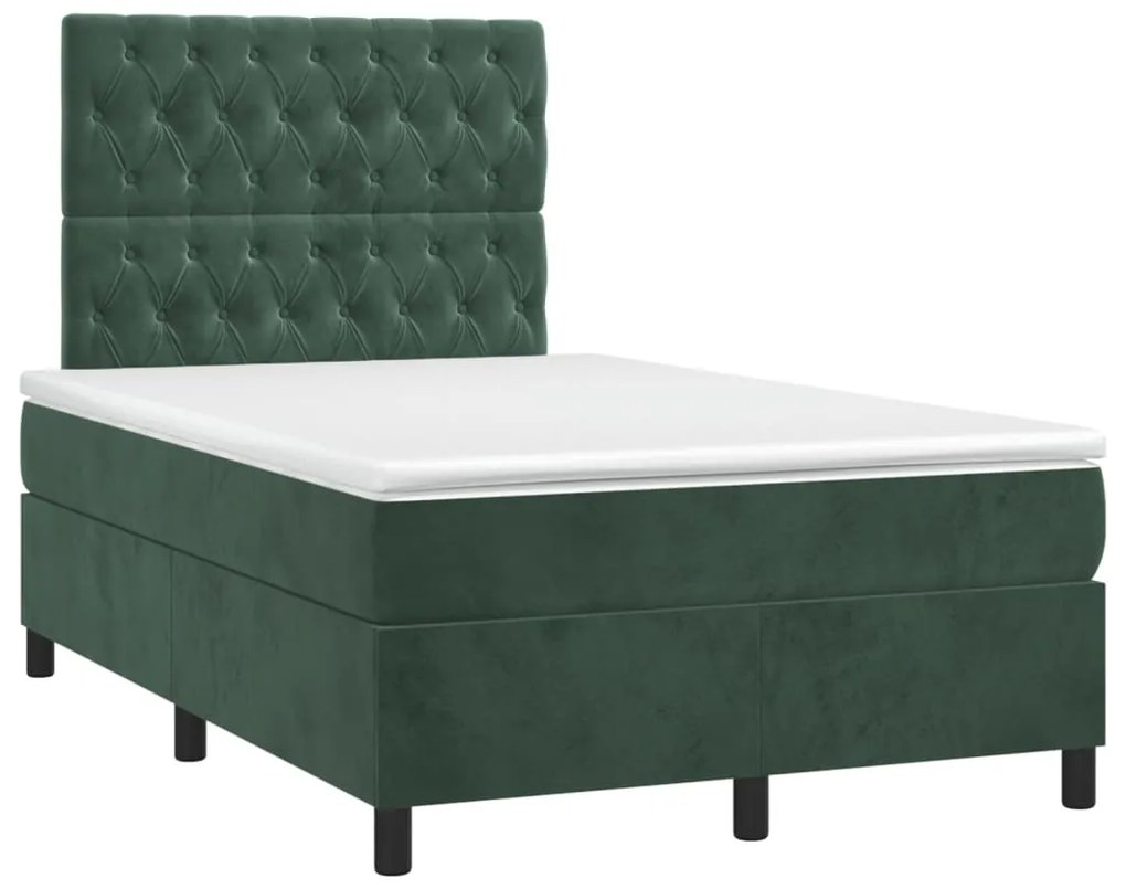 vidaXL Κρεβάτι Boxspring με Στρώμα Σκούρο Πράσινο 120x190εκ. Βελούδινο