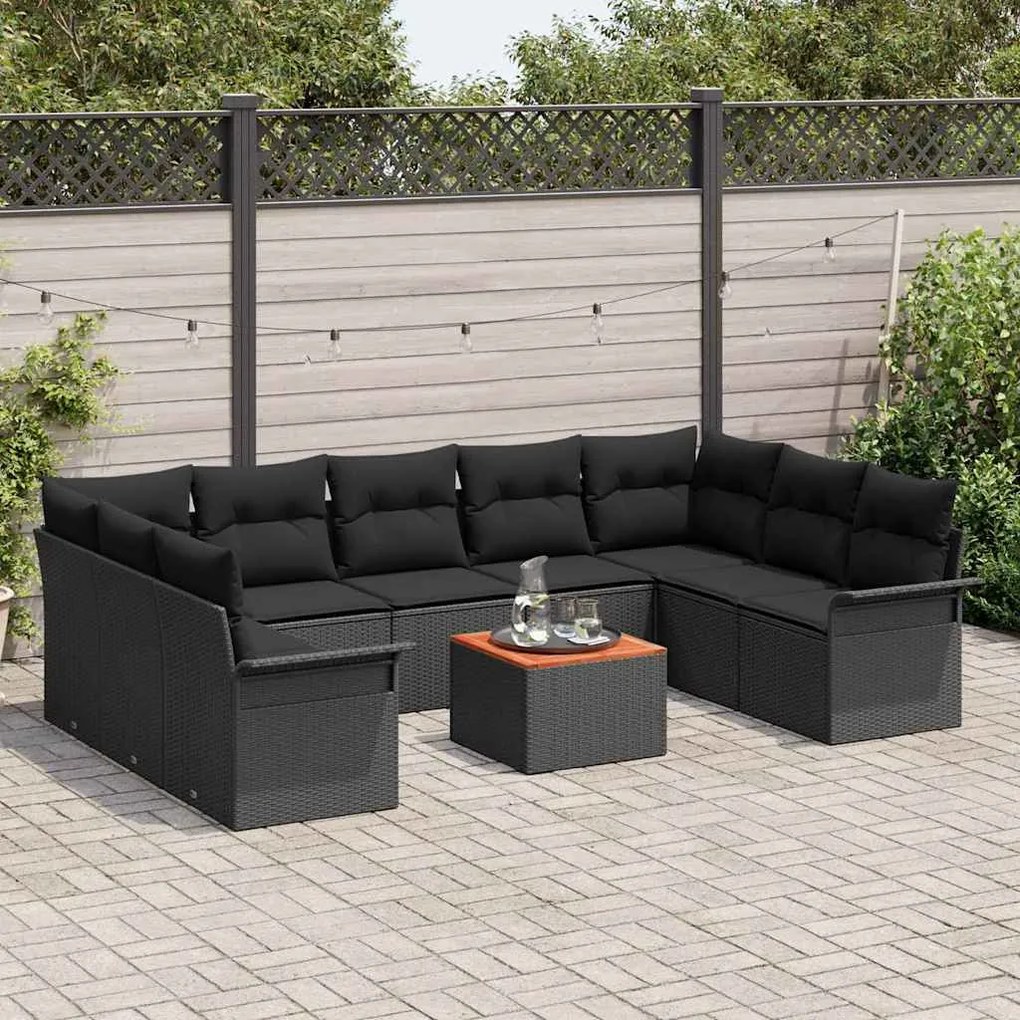 vidaXL Σετ Καναπέ Κήπου 10 pcs Μαύρο Πολυ ράταν