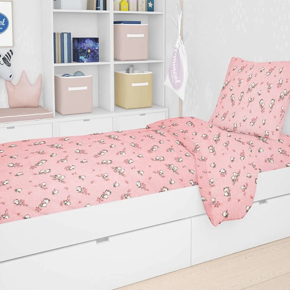 Παπλωματοθήκη Παιδική Εμπριμέ Birds 15 Pink DimCol Μονό 160x240cm 100% Cotton Flannel