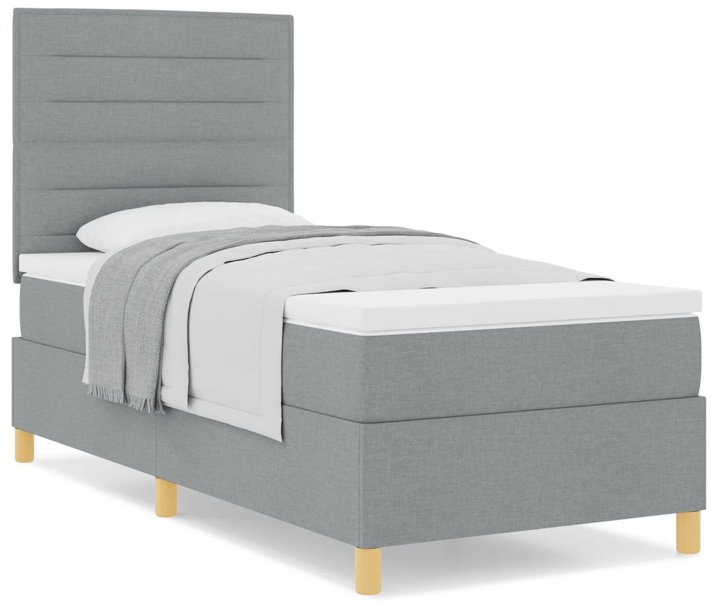 vidaXL Κρεβάτι Box Spring με Στρώμα Ανοιχτό Γκρι 90x200 εκ. Ύφασμα