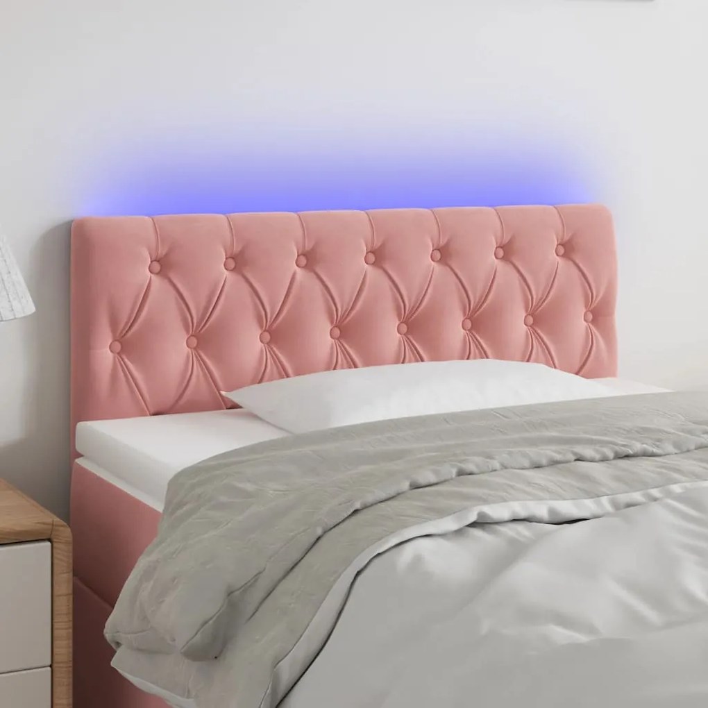 vidaXL Κεφαλάρι Κρεβατιού LED Ροζ 90x7x78/88 εκ. Βελούδινο