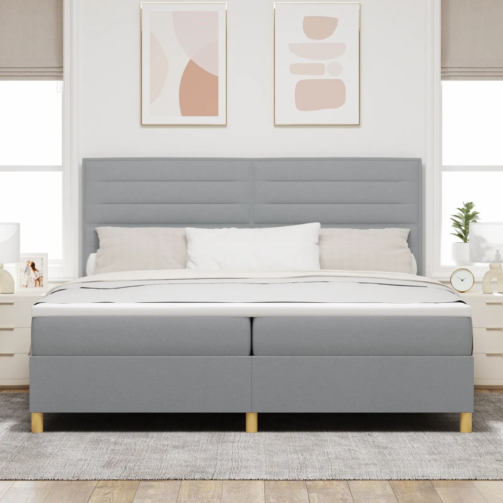 vidaXL Κρεβάτι Box Spring με Στρώμα & LED Φως Γκρι 200x200 εκ Υφασμάτινο