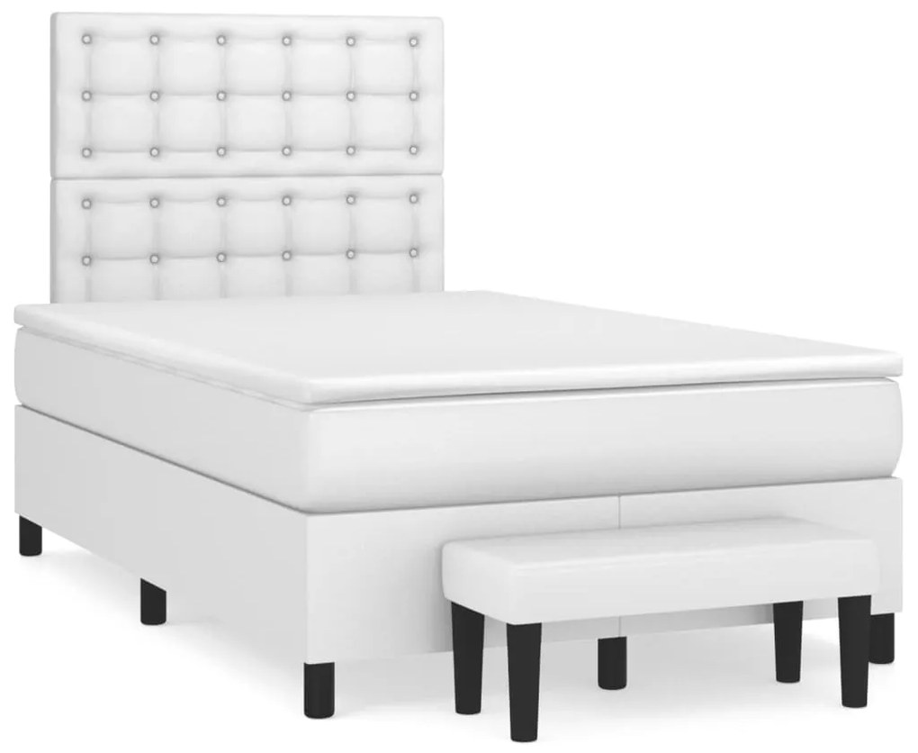 Κρεβάτι Boxspring με Στρώμα Λευκό 120x190εκ.από Συνθετικό Δέρμα - Λευκό