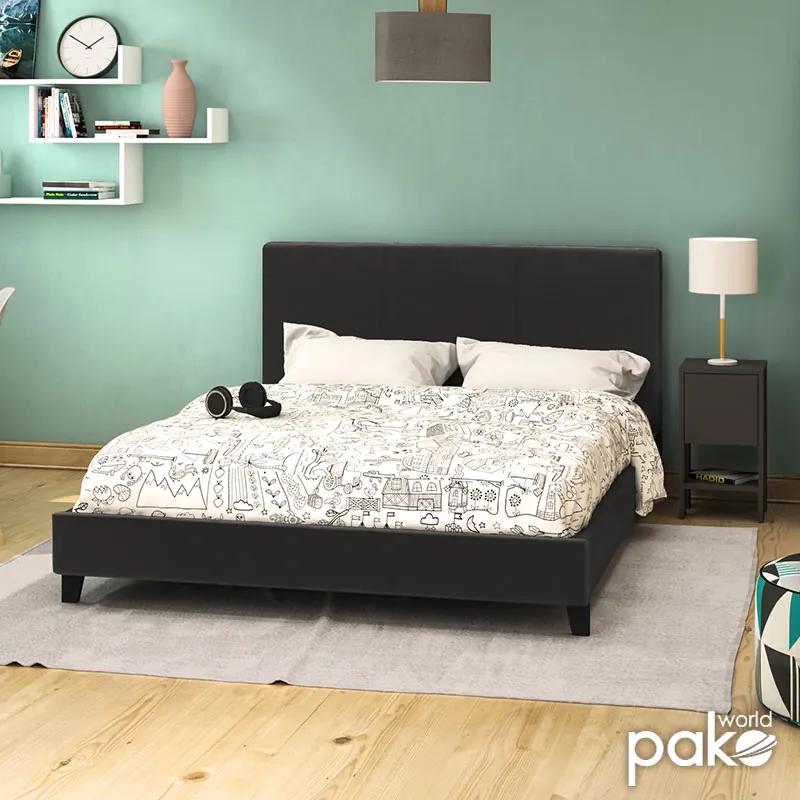 Κρεβάτι Nevil pakoworld διπλό 150x200 PU χρώμα μαύρο ματ - Τεχνόδερμα - 006-000015