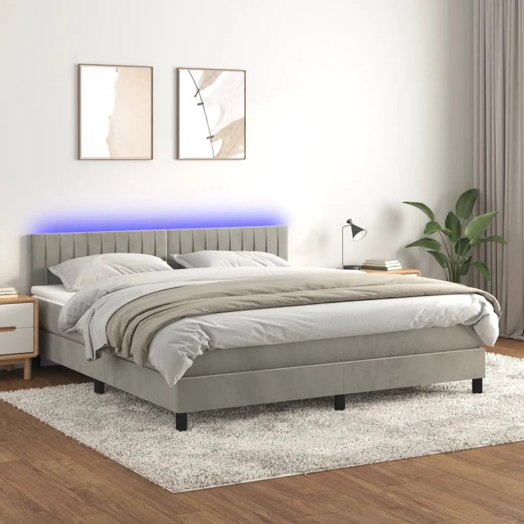 Κρεβάτι Boxspring με Στρώμα & LED Αν.Γκρι 180x200 εκ. Βελούδινο