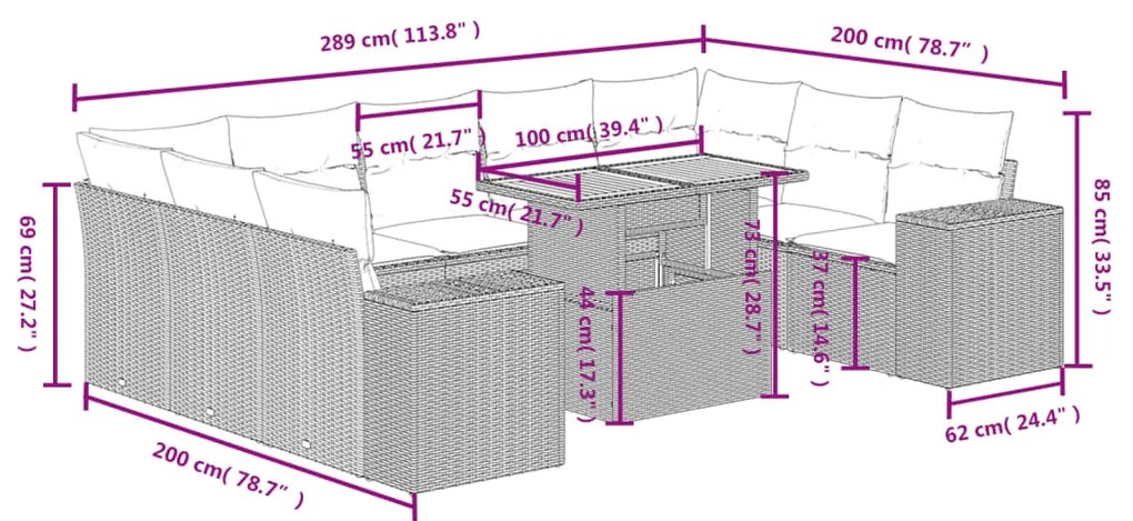vidaXL Σετ Καναπέ Κήπου 10 τεμ. Μπεζ Συνθετικό Ρατάν με Μαξιλάρια