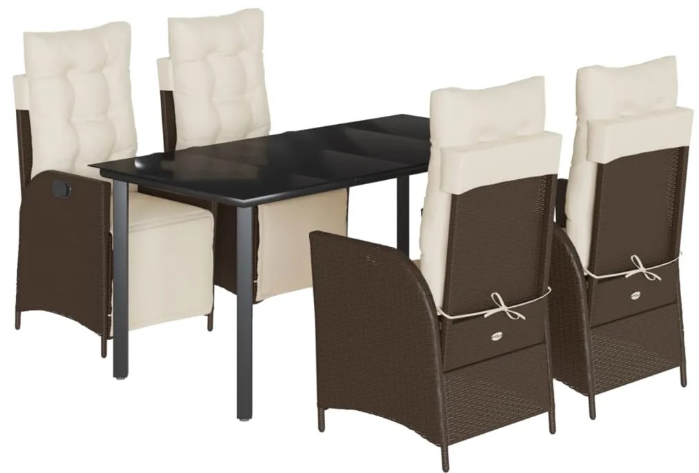 vidaXL Σετ Τραπεζαρίας Κήπου 5 Τεμαχίων Καφέ Συνθ. Ρατάν με Μαξιλάρια