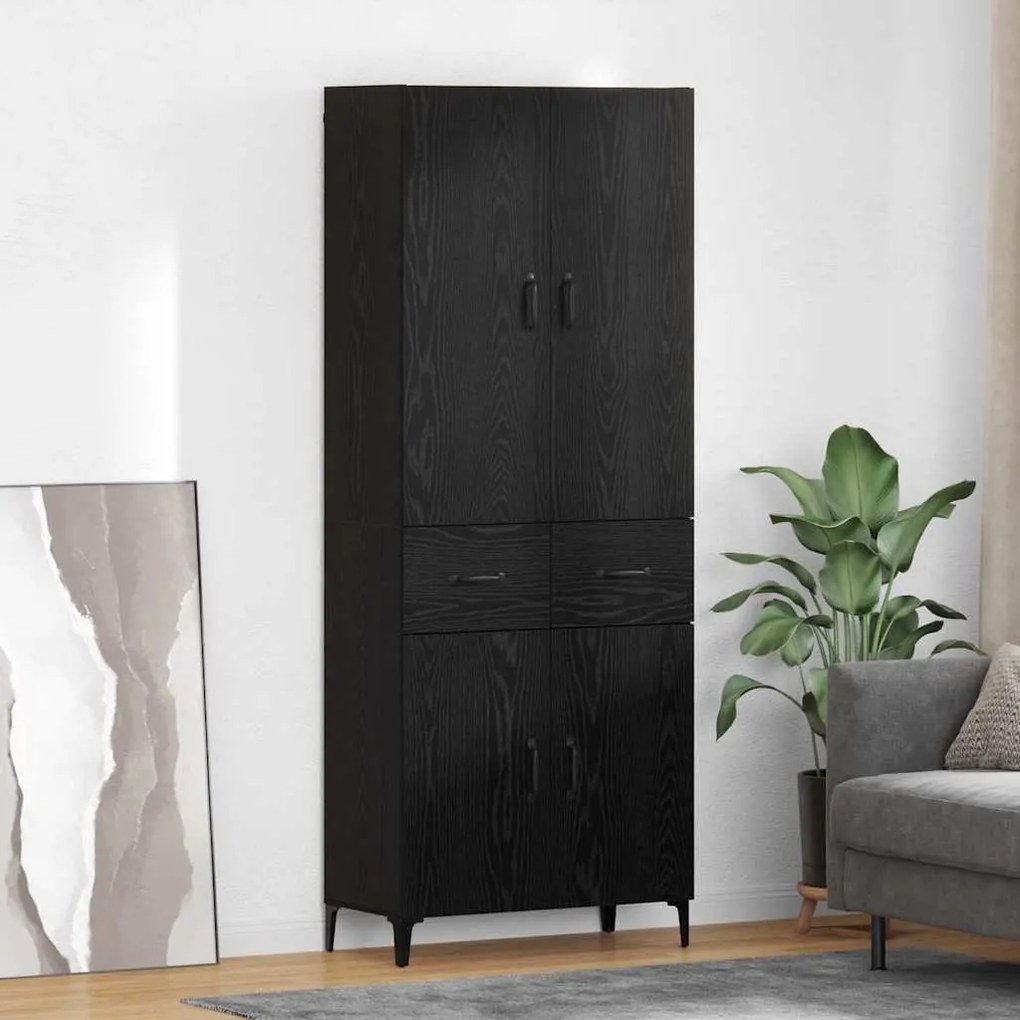 Highboard Μαύρη Οξυά 69,5 x 34 x 180 εκ. Επεξεργασμένο ξύλο