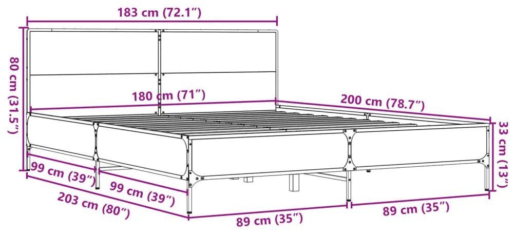 ΠΛΑΙΣΙΟ ΚΡΕΒΑΤΙΟΥ SONOMA ΔΡΥΣ 180X200 ΕΚ. ΕΠΕΞ. ΞΥΛΟ &amp; ΜΕΤΑΛΛΟ 3280013