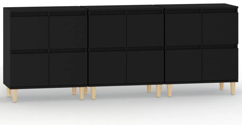 vidaXL Ντουλάπια 3 τεμ. Μαύρα 60x35x70 εκ. Επεξεργασμένο Ξύλο