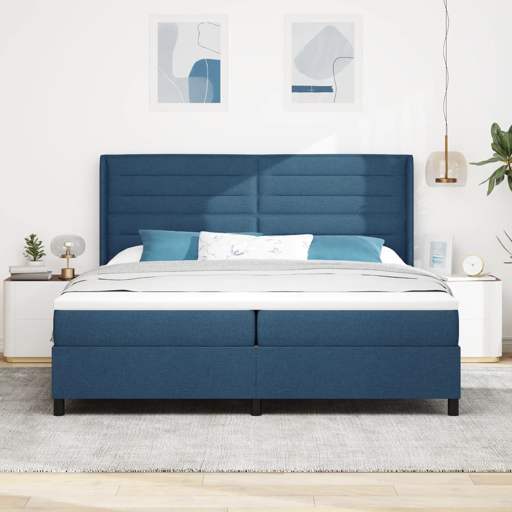 vidaXL Κρεβάτι Box Spring με Στρώμα Μπλε 200x200 εκ. Υφασμά