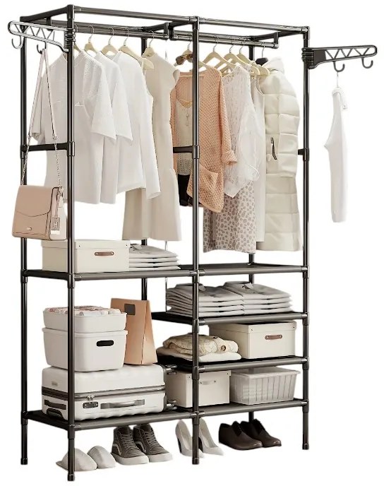 Κρεμάστρα δαπέδου με ράφια 2 στηλών - YH6602-2 - 114043 - Black