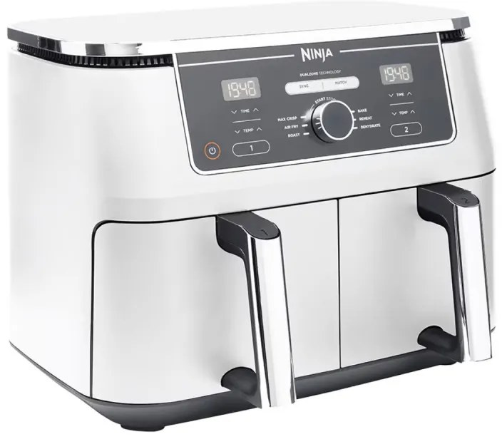 Ninja AF400EUWH διπλή φριτέζα θερμού αέρα, 2470W, 9,5 l, 6 προγράμματα, 40-240 C, ανεξάρτητες ζώνες, Λευκό