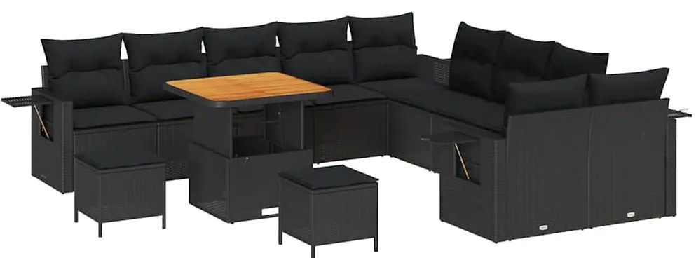 vidaXL Σετ Καναπέ Κήπου με αποθήκευση 13 pcs Μαύρο Πολυ ράταν