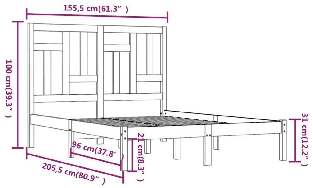 vidaXL Πλαίσιο Κρεβατιού 150 x 200 εκ. Μασίφ Ξύλο Πεύκου King Size