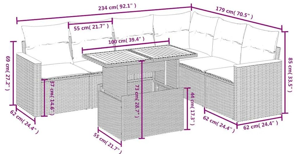 vidaXL Σαλόνι Κήπου Σετ 7 τεμ. Μπεζ Συνθετικό Ρατάν με Μαξιλάρια