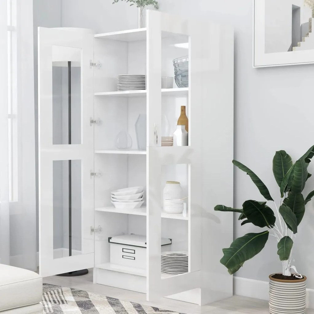 vidaXL Βιτρίνα Γυαλιστερό Λευκό 82,5 x 30,5 x 150 εκ. Επεξ. Ξύλο