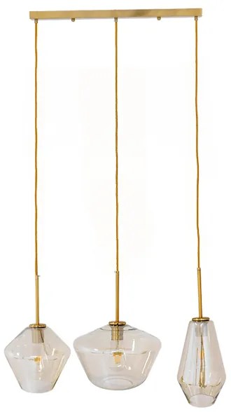 00977 GloboStar® AMARIS 00977 Μοντέρνο Κρεμαστό Φωτιστικό Ανάρτηση Τρίφωτο 3 x E27 IP20 Χρυσό Μέταλλο με Μελί Γυαλί - Μ75 x Π30 x Υ30cm