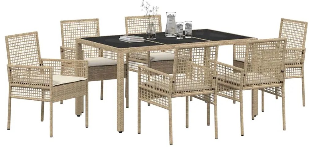 vidaXL Σέτ φαγητού για κήπο 7 pcs Μπεζ Πολυ ράταν