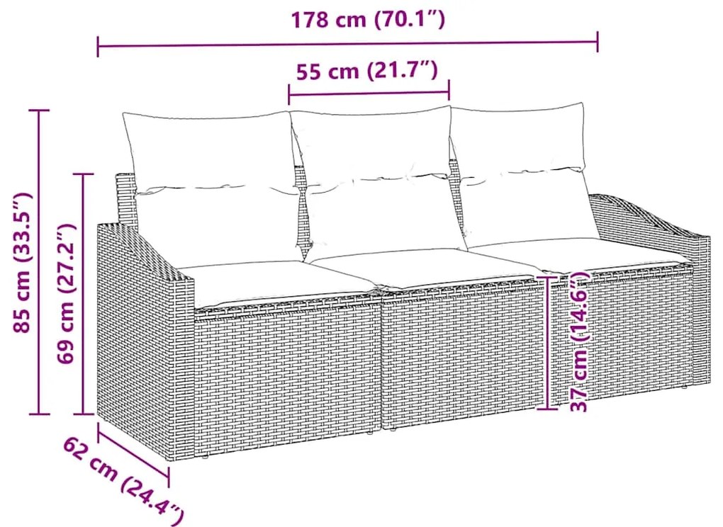 vidaXL Σετ Καναπέ με μαξιλάρι 3 pcs Μπεζ συνθετικό ρατάν