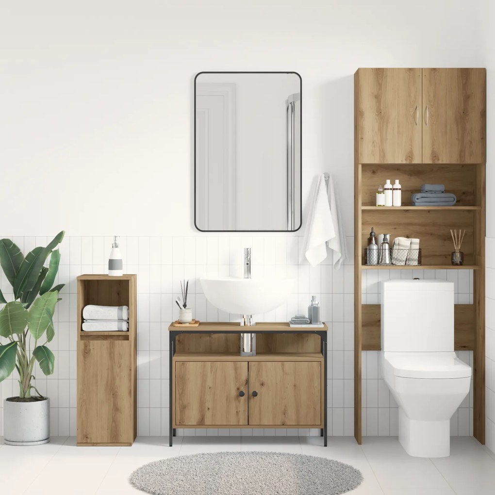 vidaXL Ντουλάπα μπάνιου σε χρώμα καρυδιά 80x30x60 εκ. από τεχνητό ξύλο