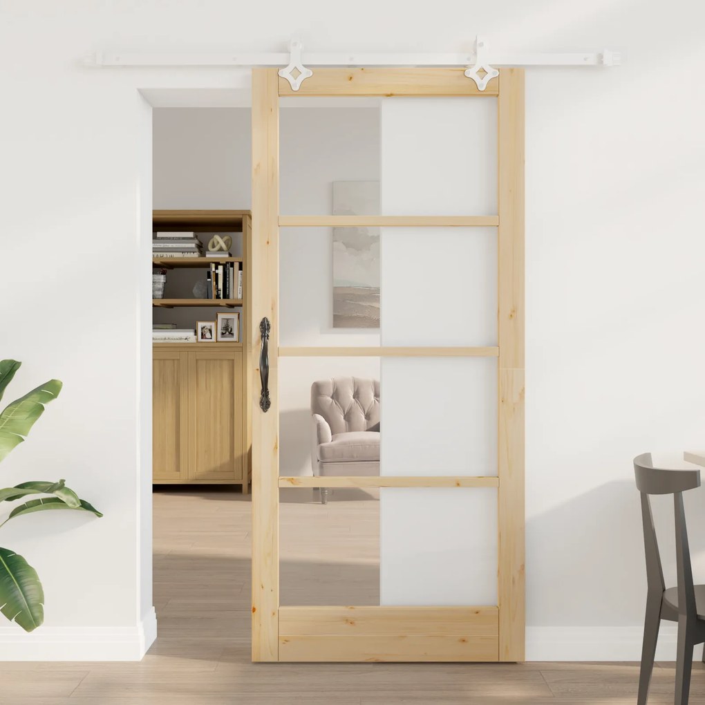 vidaXL Συρόμενη Πόρτα με Σετ Υλικών 93x202 εκ Μασίφ Ξύλο Πεύκου
