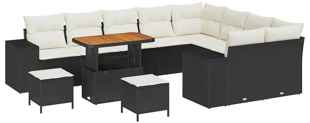 vidaXL Σετ Καναπέ Κήπου Ρυθμιζόμενο ύψος 12 pcs Μαύρο συνθετικό ρατάν