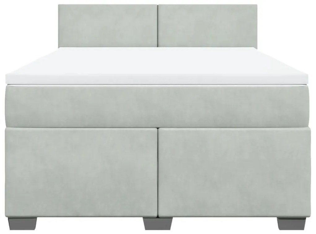 Κρεβάτι Boxspring με Στρώμα Ανοιχτό Γκρι 140x190 εκ. Βελούδινο - Γκρι