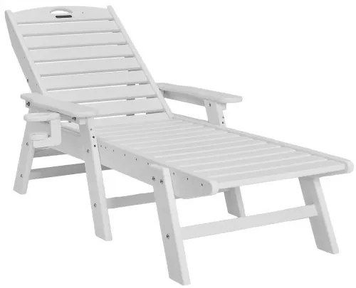 VEVOR Chaise Lounge Chair, 181 kg Weight Capacity, 6 Positions Adjustable Patio Lounge Chair, Outdoor HDPE Lounge Chair with Backrest & Cup Holder, for Pool Poolside Deck Backyard Lawn, White
