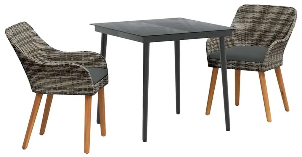 vidaXL Σέτ φαγητού για κήπο με μαξιλάρι 3 pcs Γκρι συνθετικό ρατάν