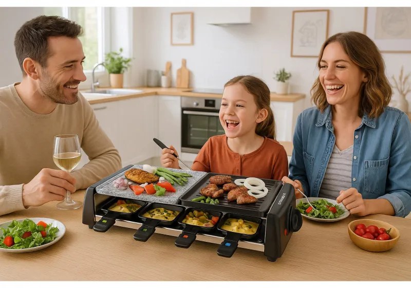 Techwood TRGP-896 σχάρα raclette, 1200W, Θερμοστάτης, 8 μίνι raclette, Διπλή προστασία, Μαύρο
