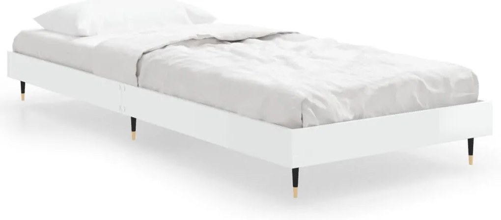 vidaXL Πλαίσιο Κρεβατιού Γυαλιστερό Λευκό 75x190 εκ Επεξεργασμένο Ξύλο