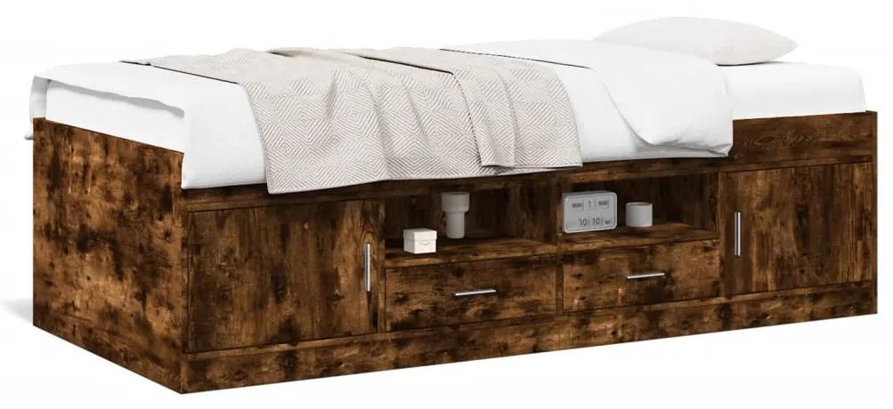 vidaXL Καναπές-Κρεβάτι με Συρτάρια Καπνιστή Δρυς 75x190 εκ. Επεξ. Ξύλο