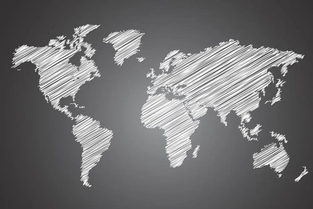 Εικόνα ενός παγκόσμιου χάρτη που εκκολάπτεται από φελλό σε ασπρόμαυρο - 120x80  smiley