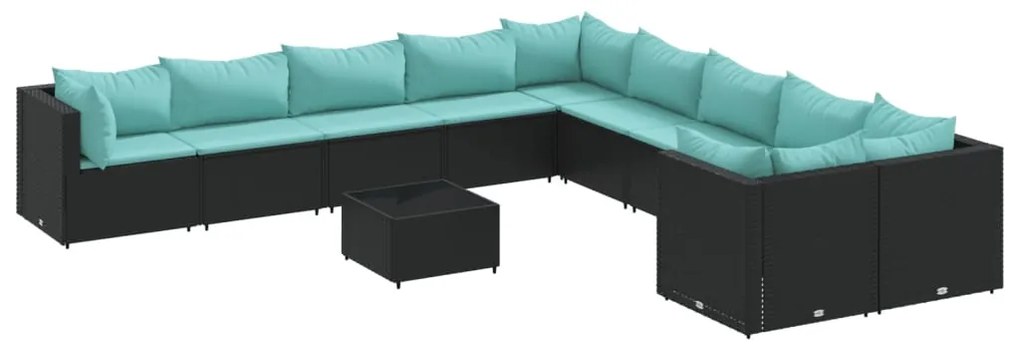 vidaXL Σαλόνι Κήπου Σετ 11 Τεμαχίων Μαύρο Συνθετικό Ρατάν με Μαξιλάρια