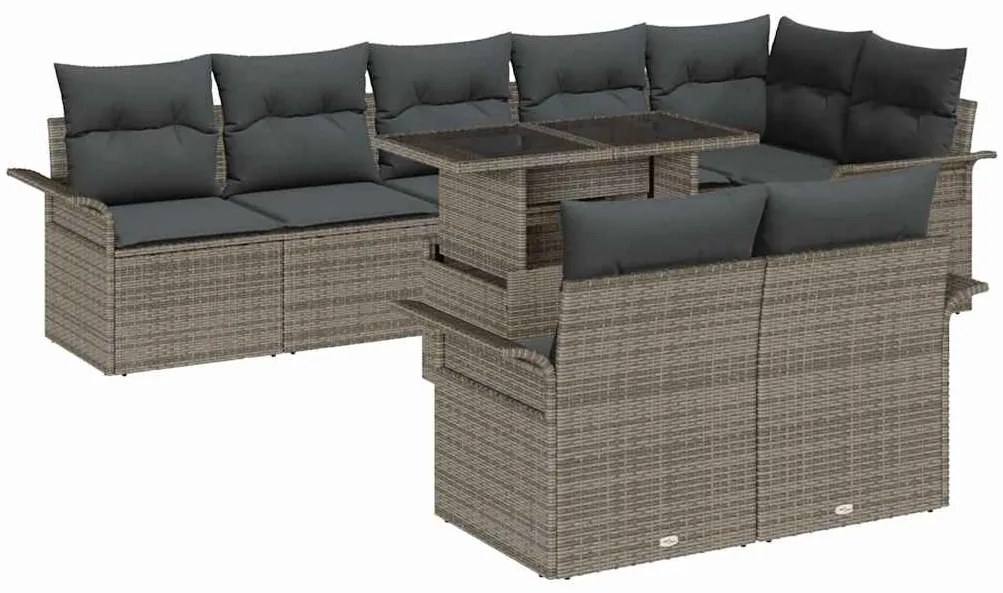vidaXL Σετ Καναπέ Κήπου με μαξιλάρι 9 pcs Γκρι Πολυ ράταν
