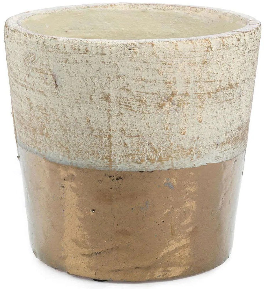 Βάζο Κεραμικό 4110-8 16x16x15cm White-Gold Supergreens Κεραμικό