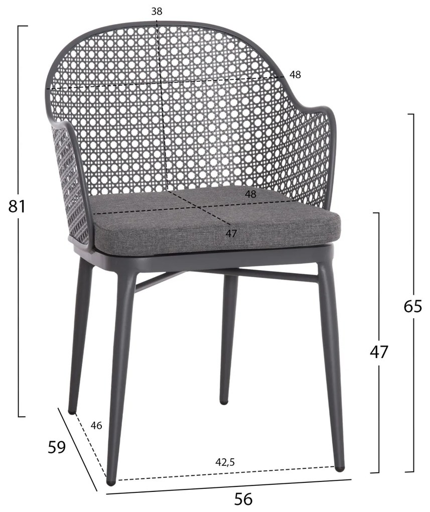 Καρέκλα - Πολυθρόνα OREGO C6268.01 Σκούρο Γκρί Αλουμινίου με Μαξιλάρι 56x59x81Υεκ. 56x59x81 εκ.