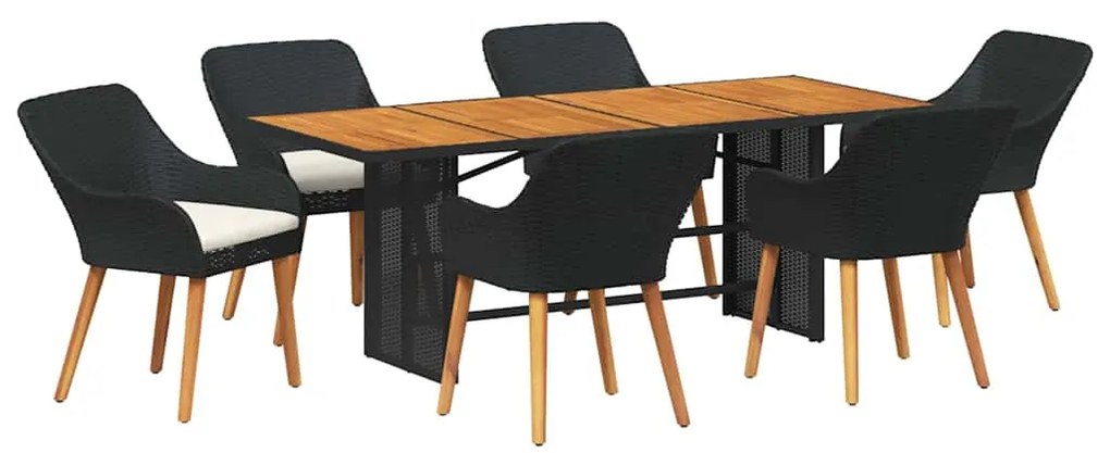 vidaXL Σέτ φαγητού για κήπο 7 pcs Μαύρο και καφέ συνθετικό ρατάν