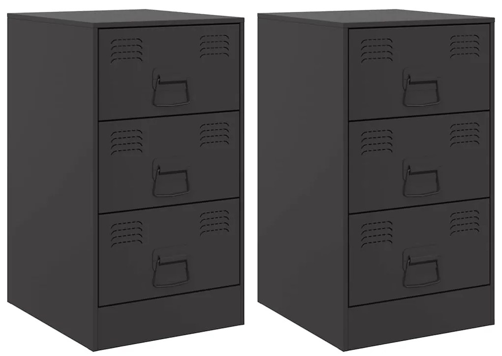 vidaXL Κομοδίνα 2 τεμ. Μαύρα 34,5x39x62 εκ. από Χάλυβα