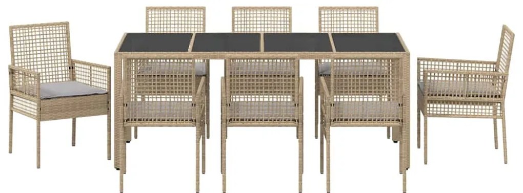 vidaXL Σέτ φαγητού για κήπο 9 pcs Μπεζ συνθετικό ρατάν