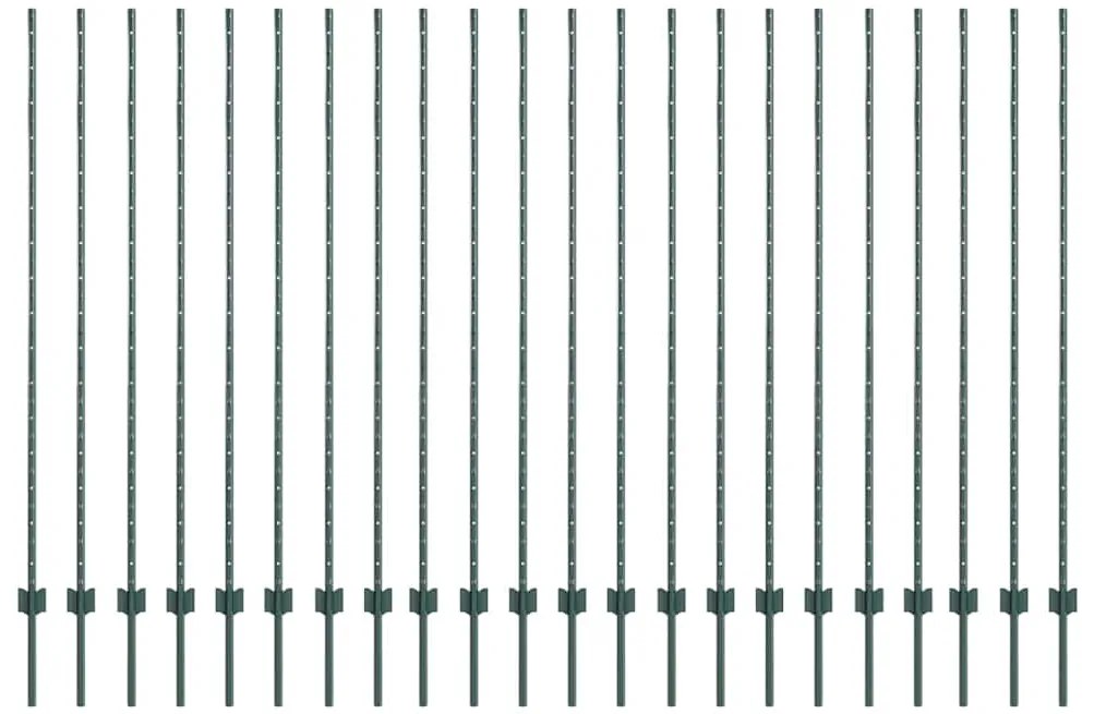 vidaXL Ασημένιοι Πόλοι Φράχτη 22 pcs Πράσινο Ατσάλι