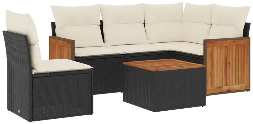 vidaXL Καναπές Κήπου 6 Τεμαχίων Μαύρο από Συνθετικό Ρατάν με Μαξιλάρια