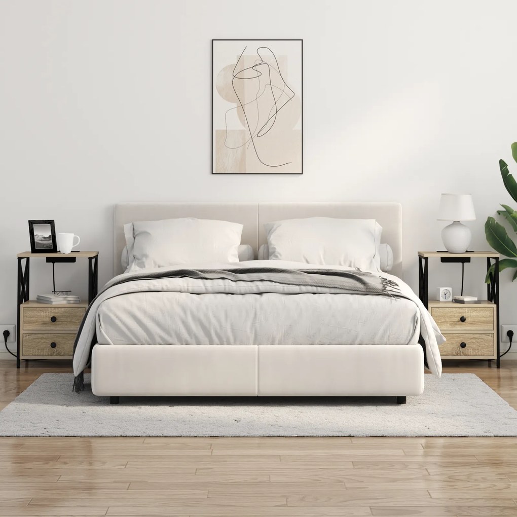 vidaXL Κομοδίνο με Σταθμό Φόρτισης με συρτάρι 2 pcs Sonoma Δρυς
