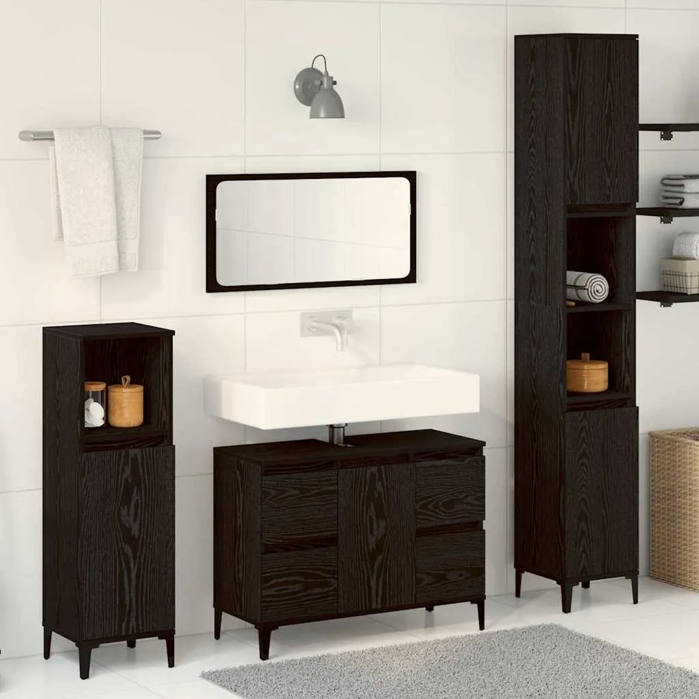 vidaXL Σετ Επίπλων Μπάνιου με συρτάρι 3 pcs Μαύρο 30 x 30 x 180 cm